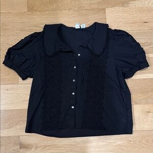 Joie Black Blouse with Scalloped Accents